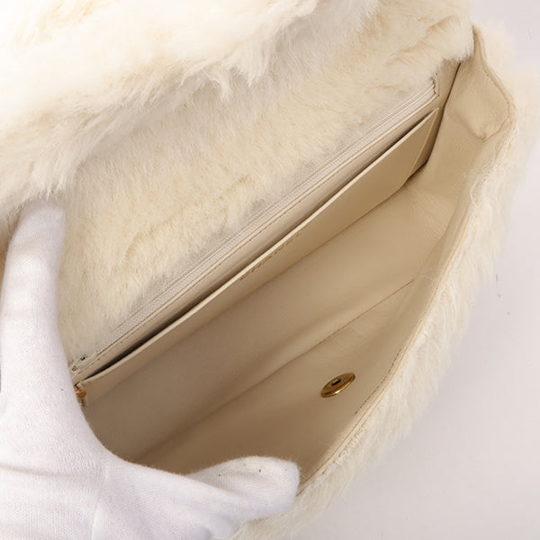 Chanel Around 1992 Made Fur Classic Flap Top Handle Bag Off White