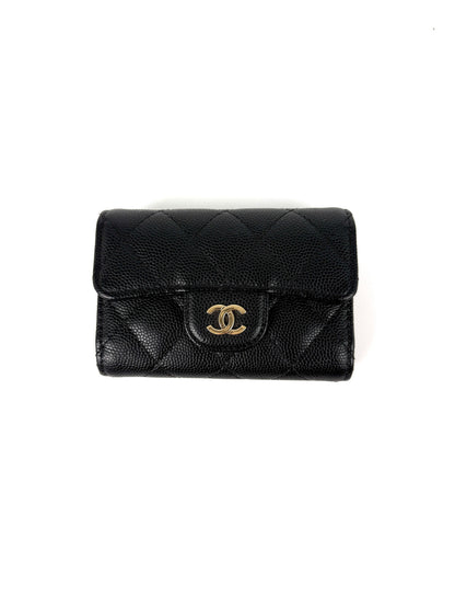 CHANEL Black 4 O-Key CC Quilted Caviar Leather Flap Holder Pouch