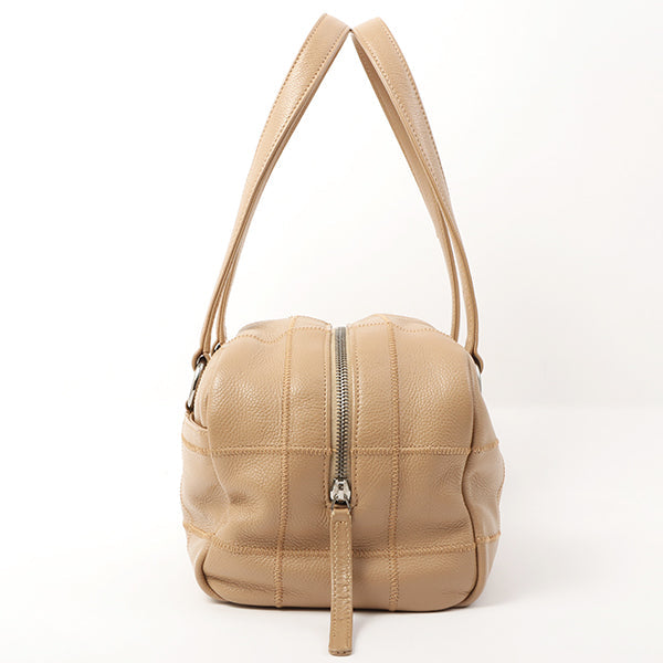 Chanel Around 2005 Caviar Skin Chocolate Bag Cutout Logo Plate Shoulder Bag Smoky Beige