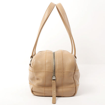Chanel Around 2005 Caviar Skin Chocolate Bag Cutout Logo Plate Shoulder Bag Smoky Beige