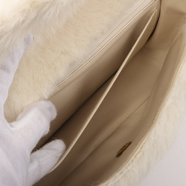 Chanel Around 1992 Made Fur Classic Flap Top Handle Bag Off White