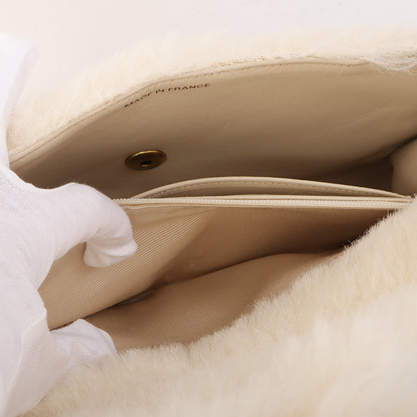 Chanel Around 1992 Made Fur Classic Flap Top Handle Bag Off White