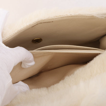 Chanel Around 1992 Made Fur Classic Flap Top Handle Bag Off White
