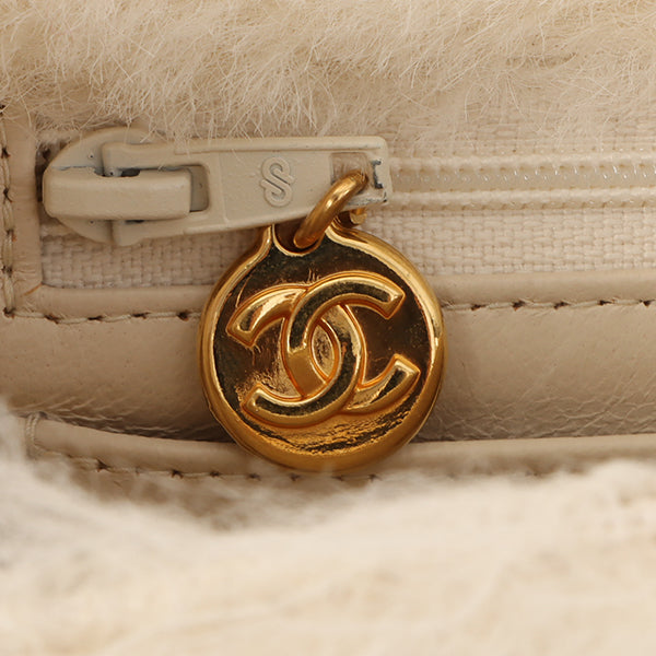 Chanel Around 1992 Made Fur Classic Flap Top Handle Bag Off White