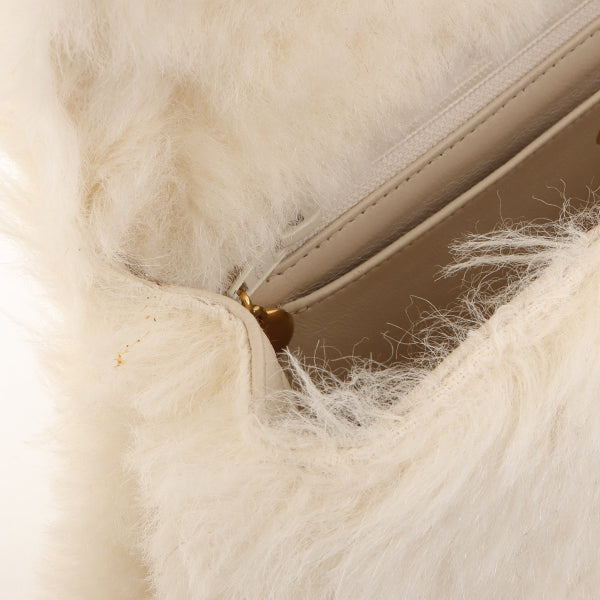 Chanel Around 1992 Made Fur Classic Flap Top Handle Bag Off White