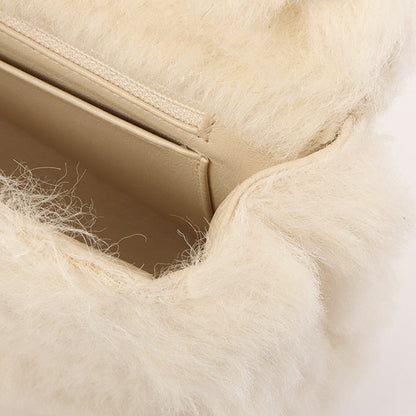 Chanel Around 1992 Made Fur Classic Flap Top Handle Bag Off White