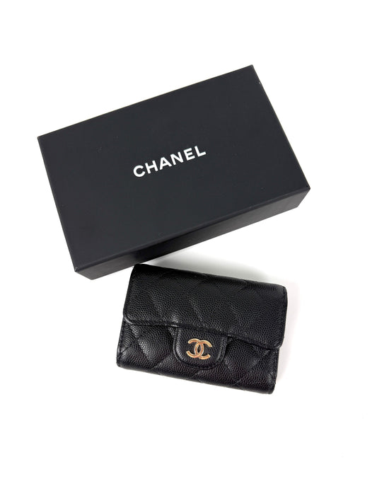 CHANEL Black 4 O-Key CC Quilted Caviar Leather Flap Holder Pouch