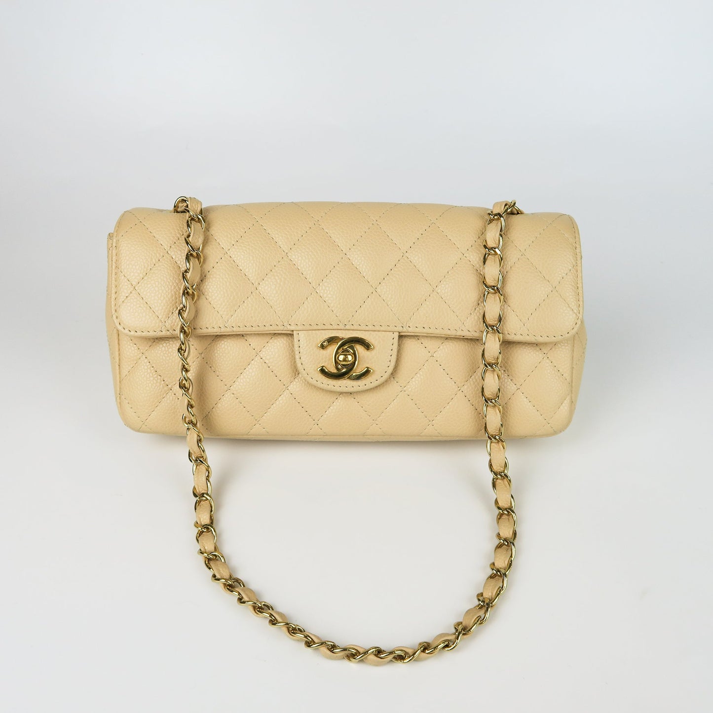 East West Flap Bag in Caviar Beige Leather with GHW