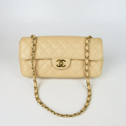 East West Flap Bag in Caviar Beige Leather with GHW