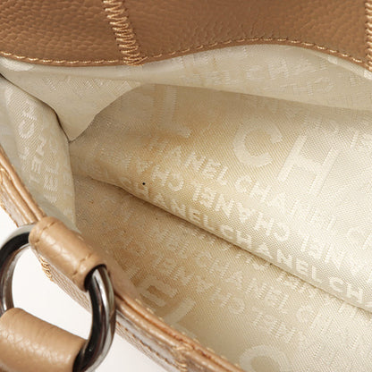 Chanel Around 2005 Caviar Skin Chocolate Bag Cutout Logo Plate Shoulder Bag Smoky Beige