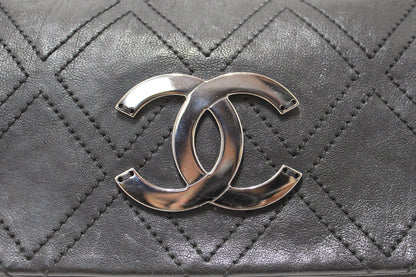 Chanel Black Diamond Stitch Accordion Flap Shoulder Bag