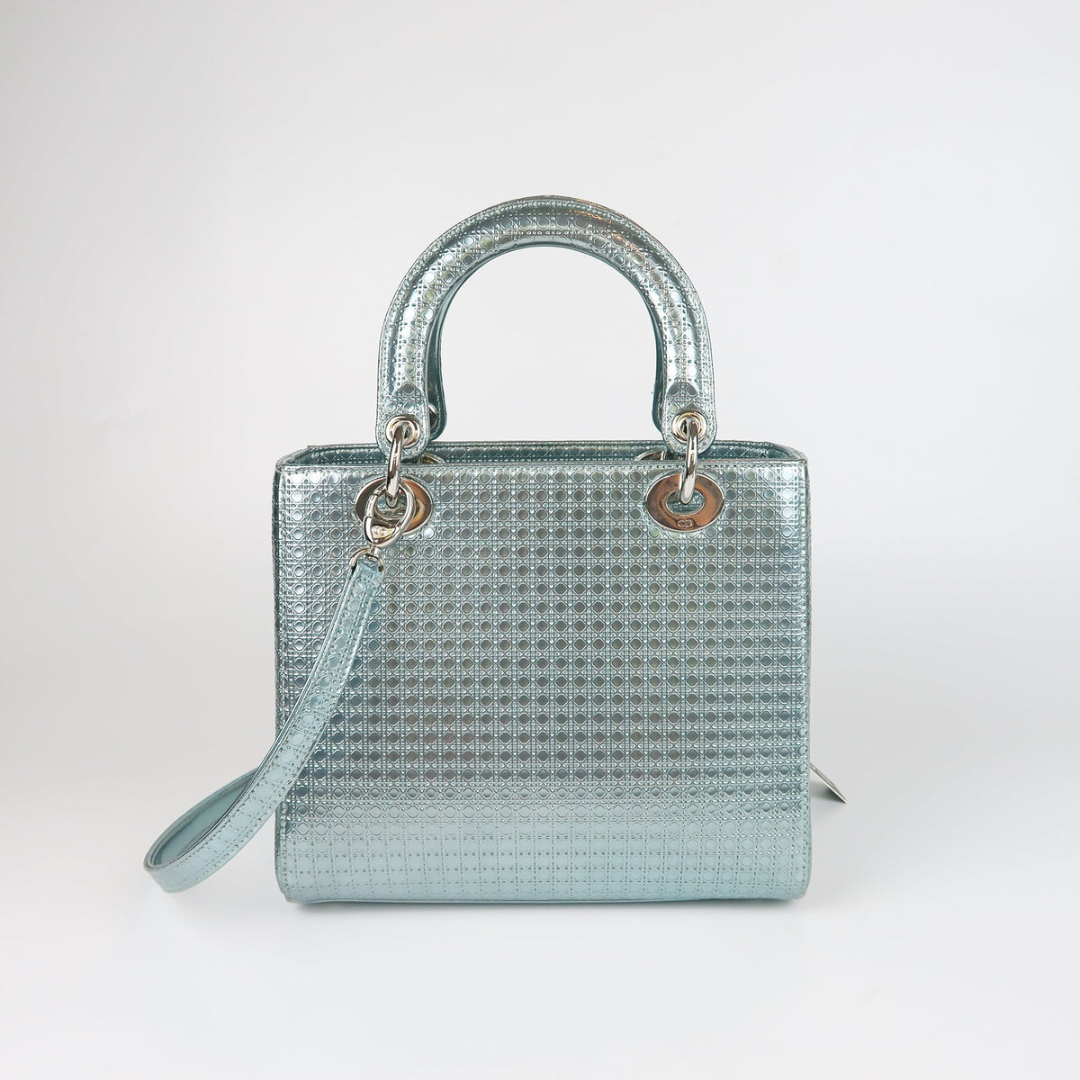 Metallic Micro-Cannage Medium Silver Lady Dior