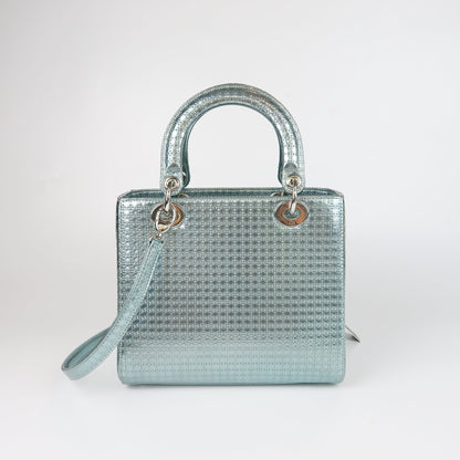 Metallic Micro-Cannage Medium Silver Lady Dior