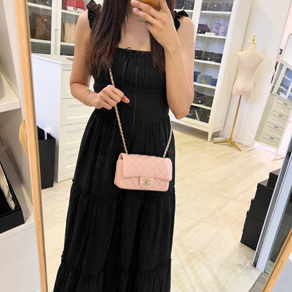 [Local Full Set] Chanel 24K Extra Mini Rectangular Flap in Sakura Pink Lambskin and GHW (Model: AS5219)