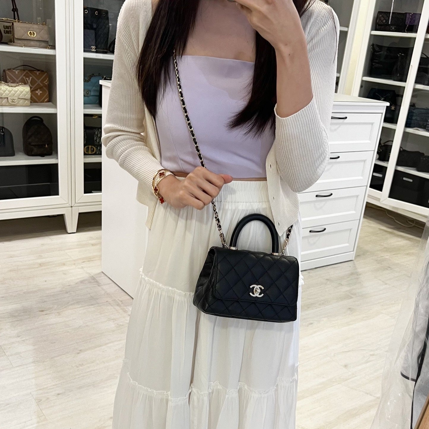 Chanel Mini 19cm Coco Handle Flap in Black Caviar and LGHW (Model: AS2215)