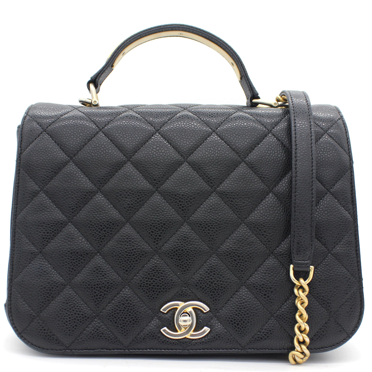 Caviar Black Flap Top Handle Bag
