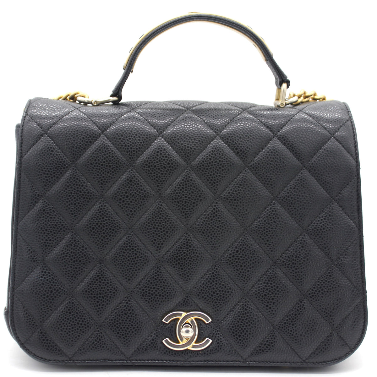 Caviar Black Flap Top Handle Bag