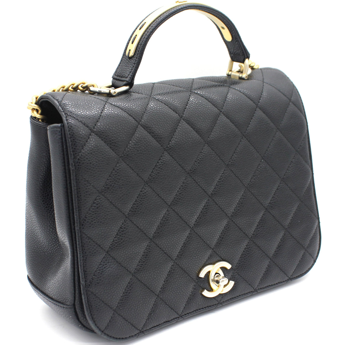 Caviar Black Flap Top Handle Bag