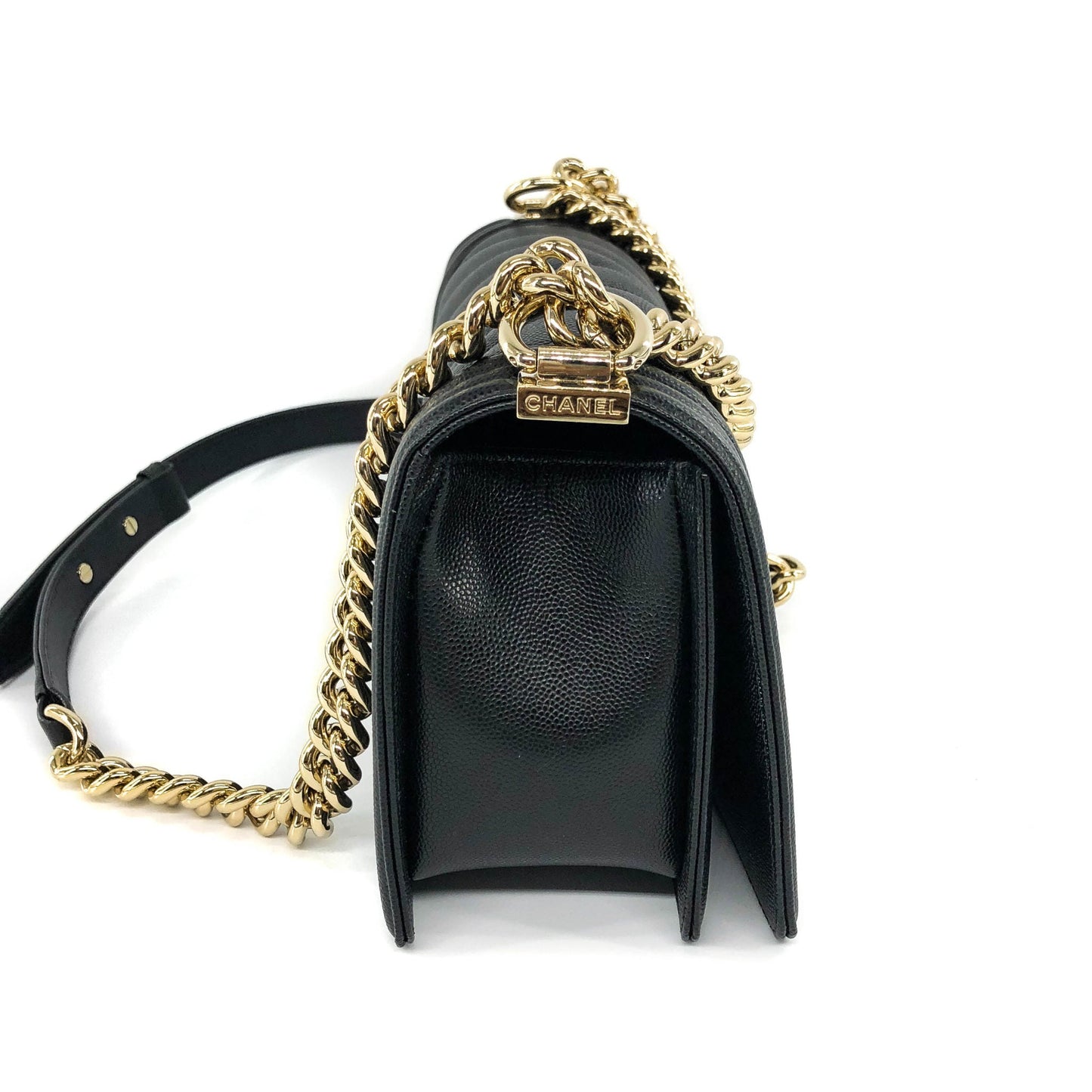 Black Boy Medium Caviar in Pale Shiny Gold Hardware