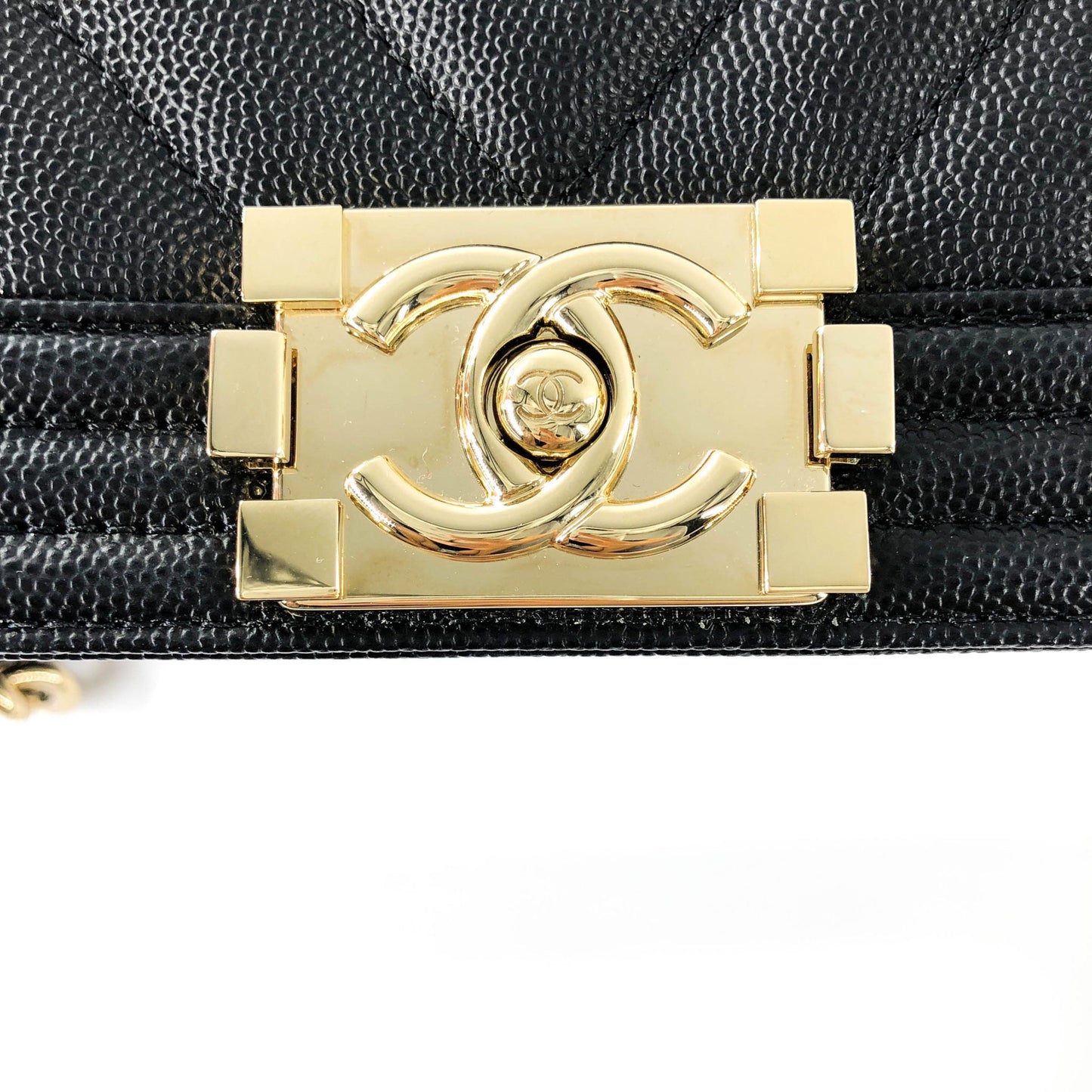Black Boy Medium Caviar in Pale Shiny Gold Hardware