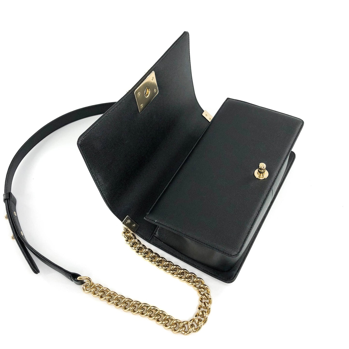 Black Boy Medium Caviar in Pale Shiny Gold Hardware