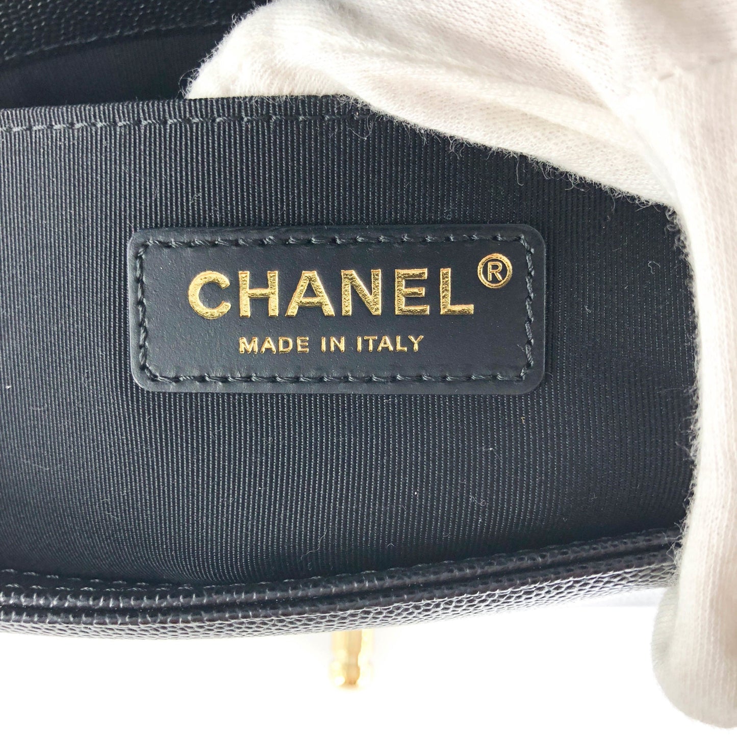 Black Boy Medium Caviar in Pale Shiny Gold Hardware