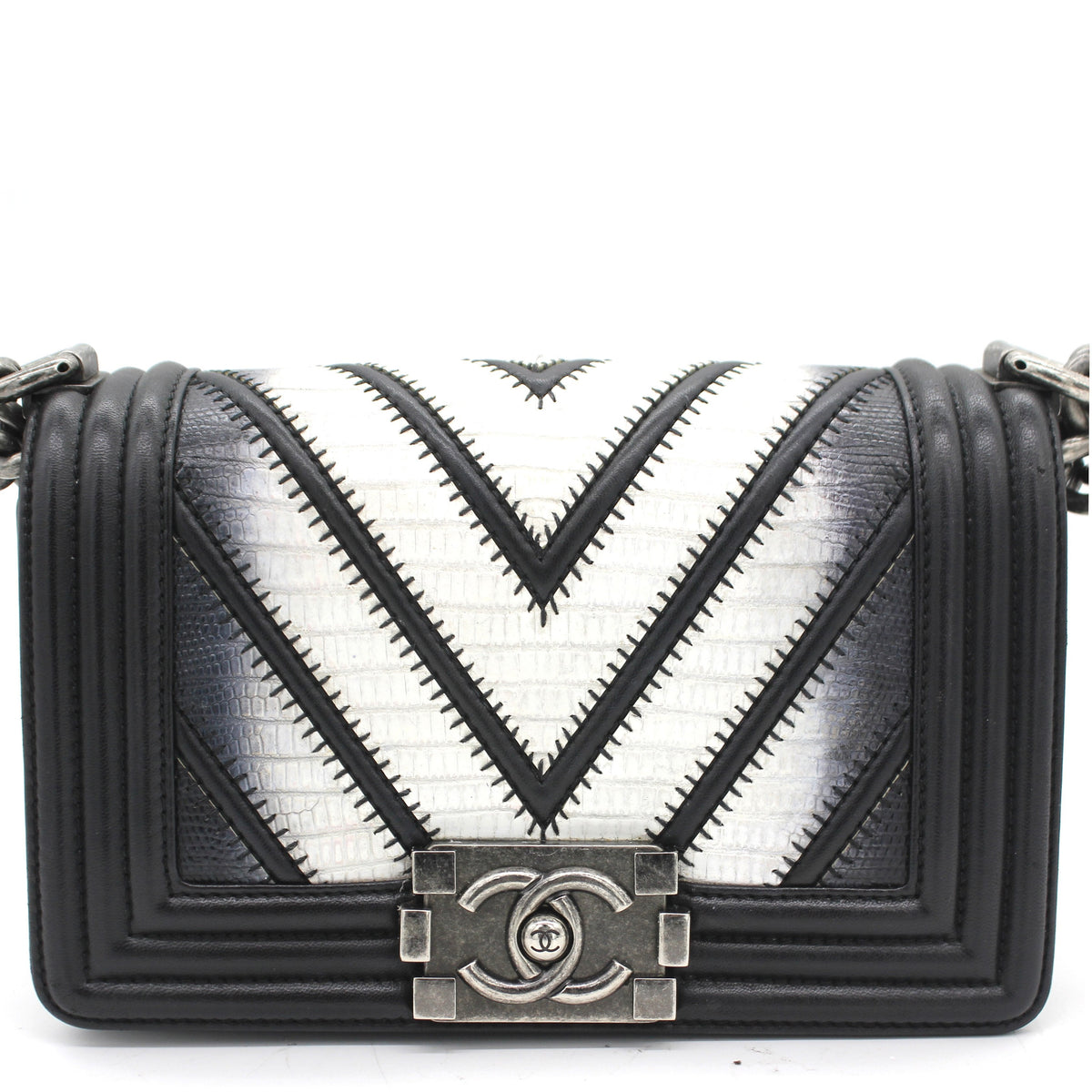 Lizard Chevron Small Boy Flap Black White