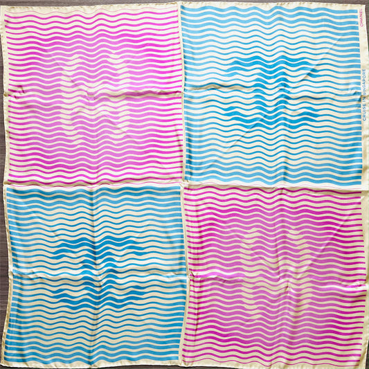Chanel Cruise in Singapore 90cm VIP Gift Scarf in Pink / Blue / Cream 100% Silk