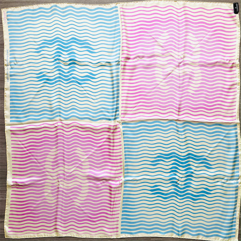 Chanel Cruise in Singapore 90cm VIP Gift Scarf in Pink / Blue / Cream 100% Silk