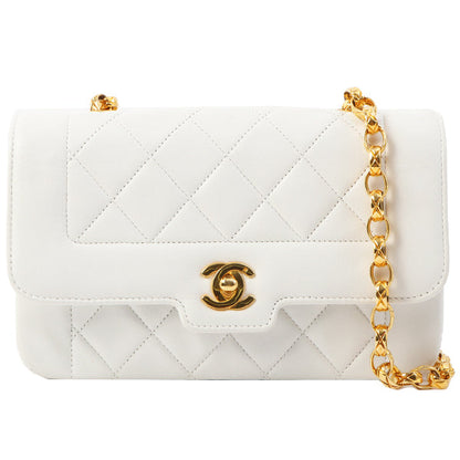 Chanel Around 1997 Made Edge Design Flap Turn-Lock Bijoux Chain Bag White