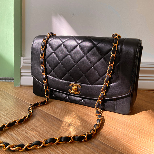 CHANEL Around 1997 Made Diana Flap Chain Bag 25Cm Black