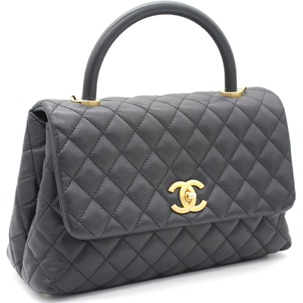 Caviar Quilted Coco Handle Flap Black