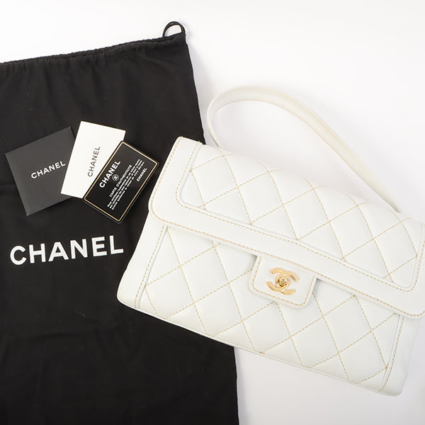 Chanel Around 2005 Made Wild Stitch Turn-Lock Top Handle Bag White