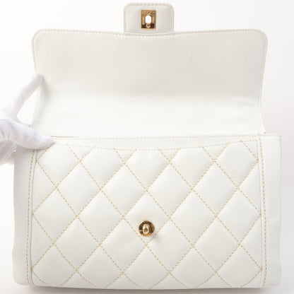 Chanel Around 2005 Made Wild Stitch Turn-Lock Top Handle Bag White