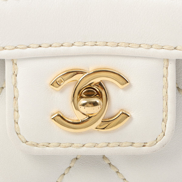 Chanel Around 2005 Made Wild Stitch Turn-Lock Top Handle Bag White