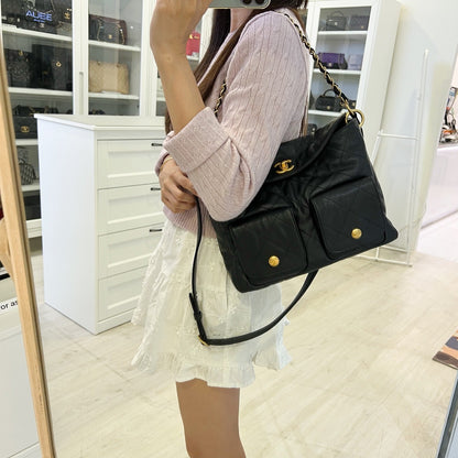Chanel 25P Maxi Hobo Bag in Black Caviar and AGHW (Model: AS5385)