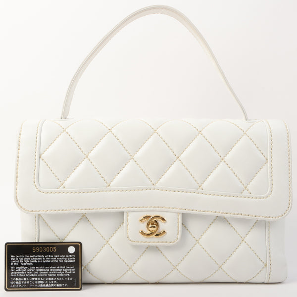 Chanel Around 2005 Made Wild Stitch Turn-Lock Top Handle Bag White