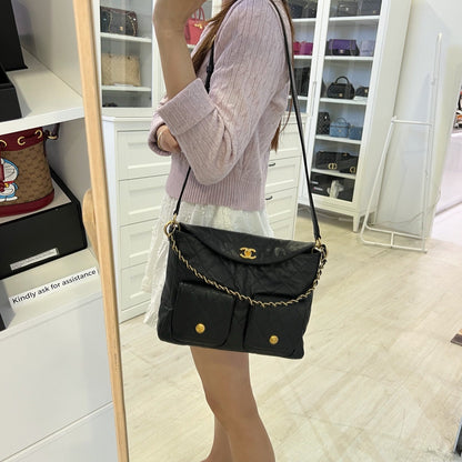 Chanel 25P Maxi Hobo Bag in Black Caviar and AGHW (Model: AS5385)