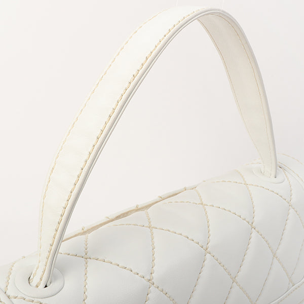 Chanel Around 2005 Made Wild Stitch Turn-Lock Top Handle Bag White