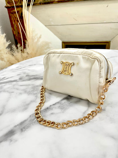 CELINE Triomphe Nylon Chain Mini Bag Shoulder bag Beige Vintage Old Celine x2he8t