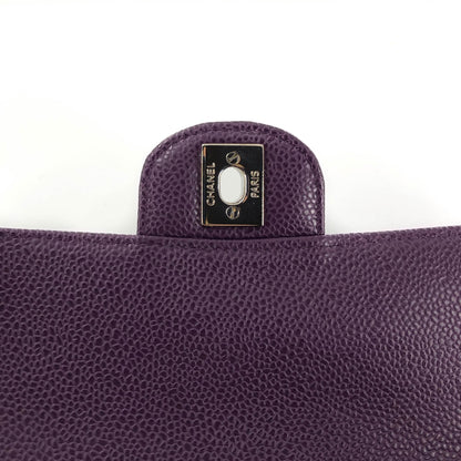 East West Purple Caviar Flap Shoulder Bag