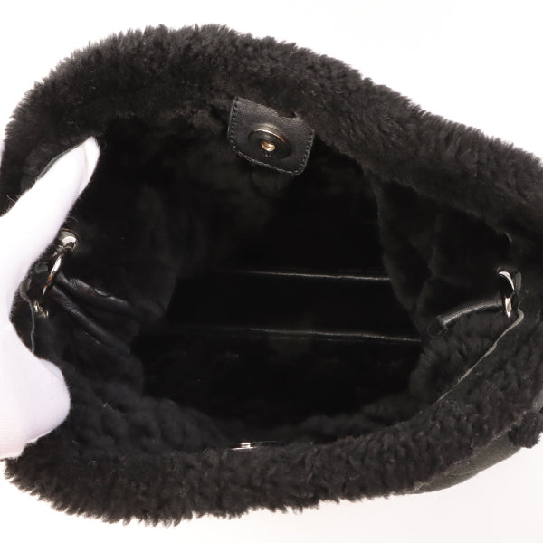 Chanel Around 2005 Made Mouton Cc Mark Stitch Shoulder Bag Black