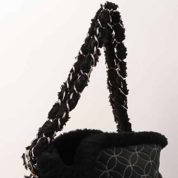 Chanel Around 2005 Made Mouton Cc Mark Stitch Shoulder Bag Black