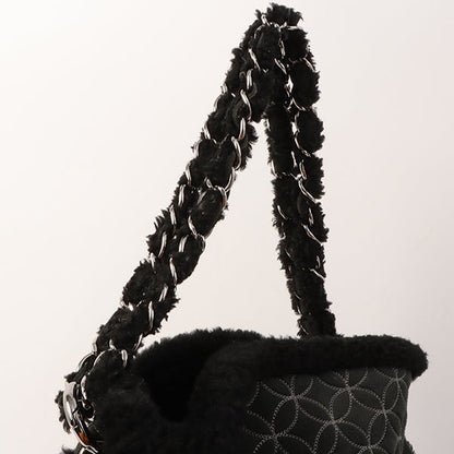 Chanel Around 2005 Made Mouton Cc Mark Stitch Shoulder Bag Black