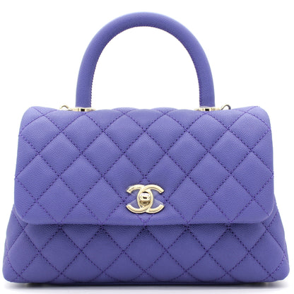 Purple Quilted Caviar Leather Small Handle Coco Flap Bag