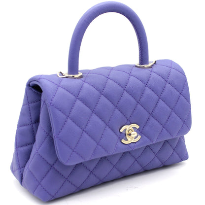 Purple Quilted Caviar Leather Small Handle Coco Flap Bag