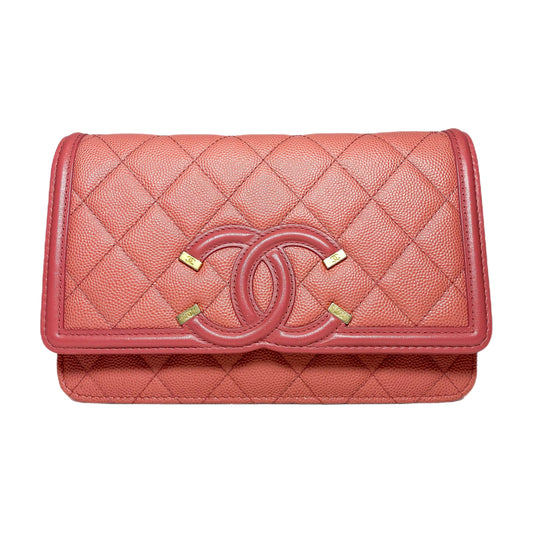 Chanel Dusty Rose Filigree Caviar Wallet on Chain