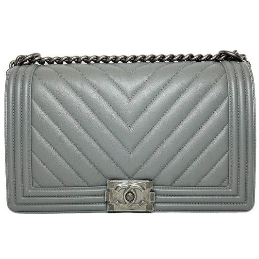 Chanel Gray New Medium Chevron Boy Bag