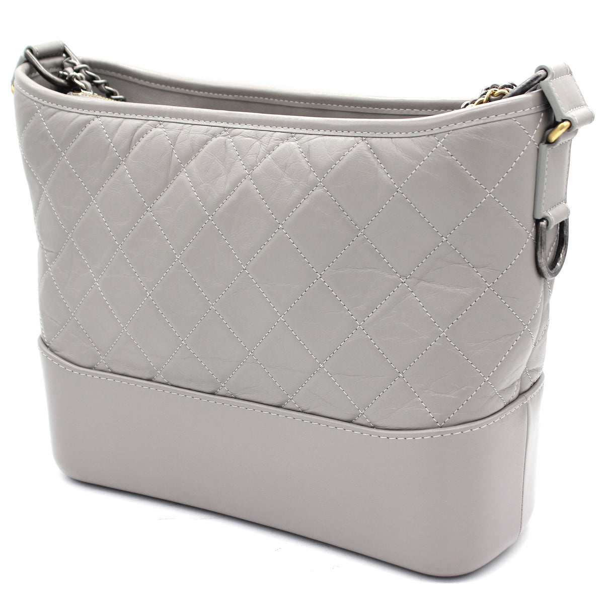 Grey Quilted Aged Calfskin Leather Gabrielle Hobo Bag