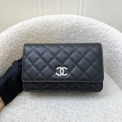 [BN - Sep 2025] Chanel 25B Shooting Star Logo Wallet on Chain WOC in Black Caviar and SHW (Model: AP3723)
